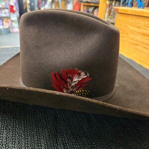 Vintage Fur Felt size 6 7/8  Cowboy Hat with feather